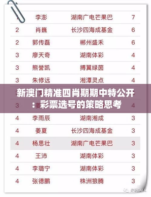 新澳门精准四肖期期中特公开：彩票选号的策略思考