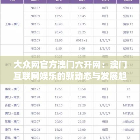 大众网官方澳门六开网：澳门互联网娱乐的新动态与发展趋势