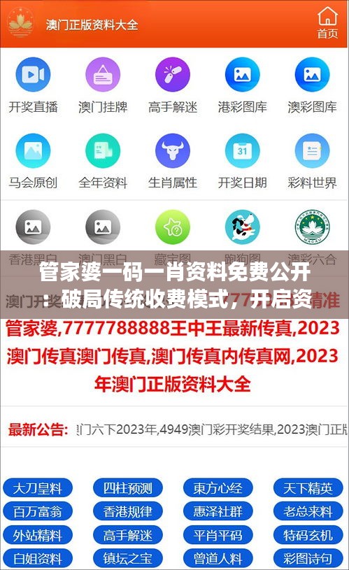 管家婆一码一肖资料免费公开：破局传统收费模式，开启资源共享新纪元