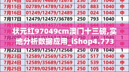 状元红97049cm澳门十三磅,实地分析数据应用_iShop4.773
