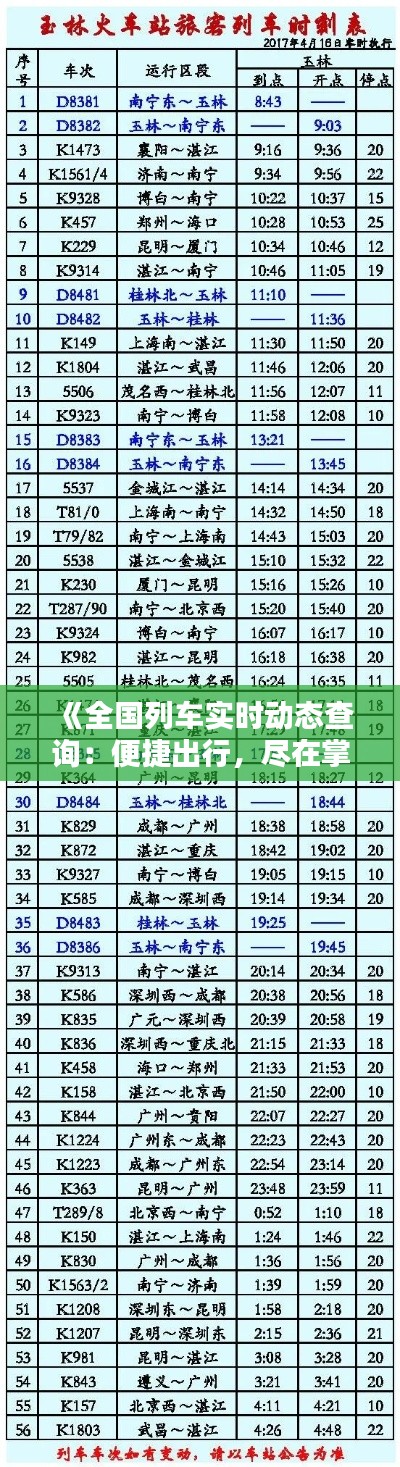 《全国列车实时动态查询：便捷出行，尽在掌握》