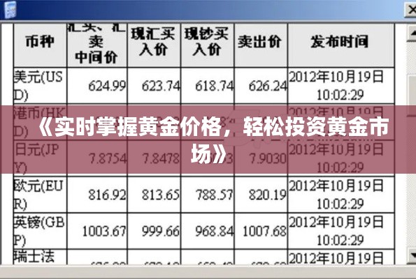 《实时掌握黄金价格，轻松投资黄金市场》