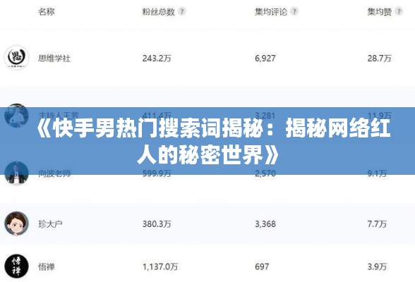 《快手男热门搜索词揭秘：揭秘网络红人的秘密世界》