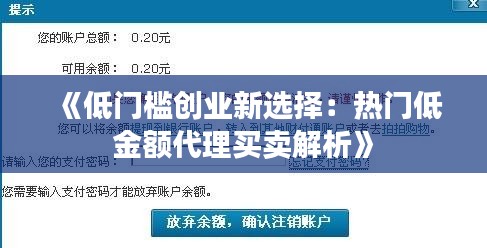 《低门槛创业新选择：热门低金额代理买卖解析》