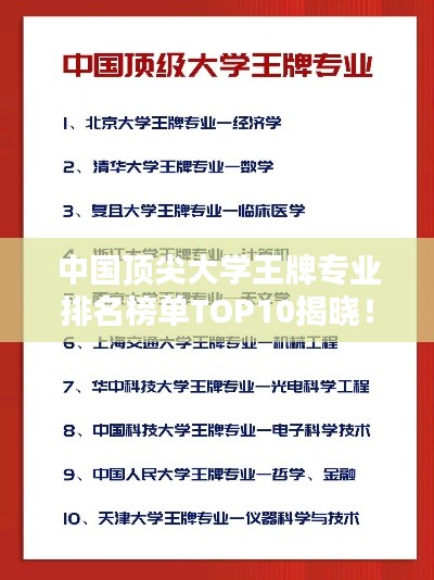 中国顶尖大学王牌专业排名榜单TOP10揭晓！