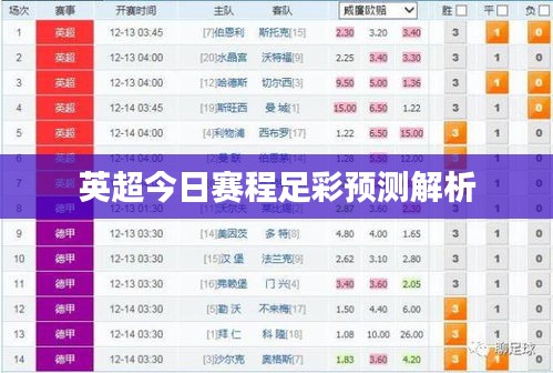 英超今日赛程足彩预测解析