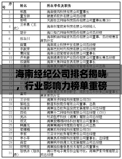 海南经纪公司排名揭晓，行业影响力榜单重磅出炉！