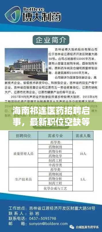 海南祁连医药招聘启事，最新职位空缺等你来挑战！