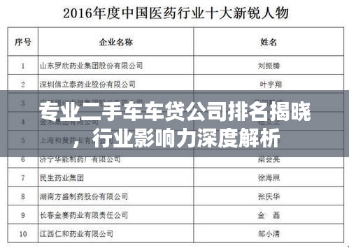 专业二手车车贷公司排名揭晓，行业影响力深度解析