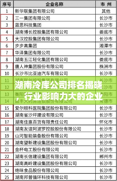 湖南冷库公司排名揭晓，行业影响力大的企业有哪些？