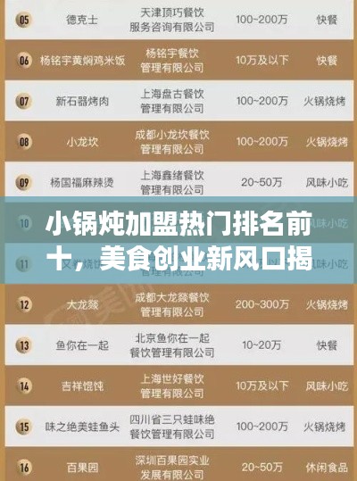 小锅炖加盟热门排名前十，美食创业新风口揭秘！