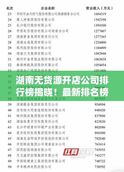 湖南无货源开店公司排行榜揭晓！最新排名榜单抢先看