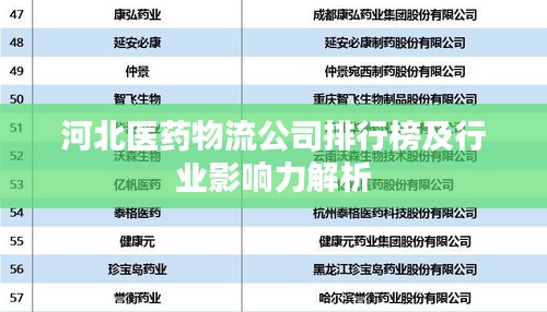 河北医药物流公司排行榜及行业影响力解析