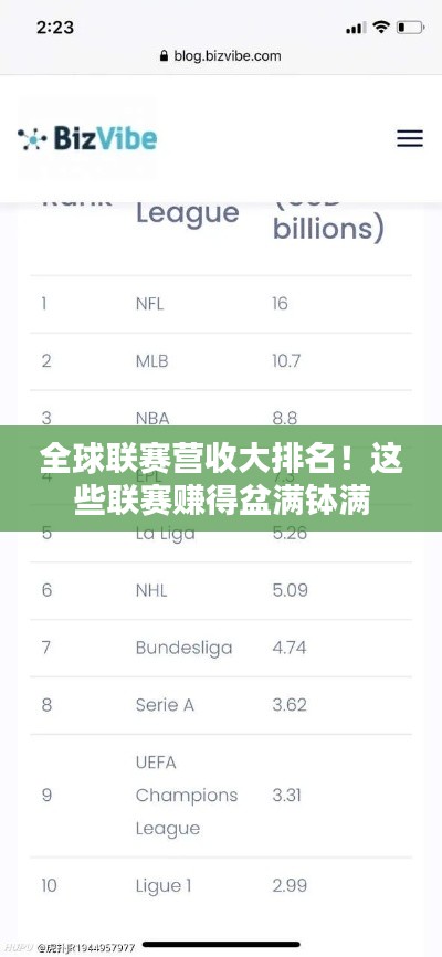 全球联赛营收大排名！这些联赛赚得盆满钵满