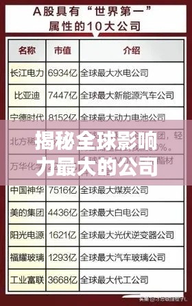 揭秘全球影响力最大的公司排名及其影响力不容小觑