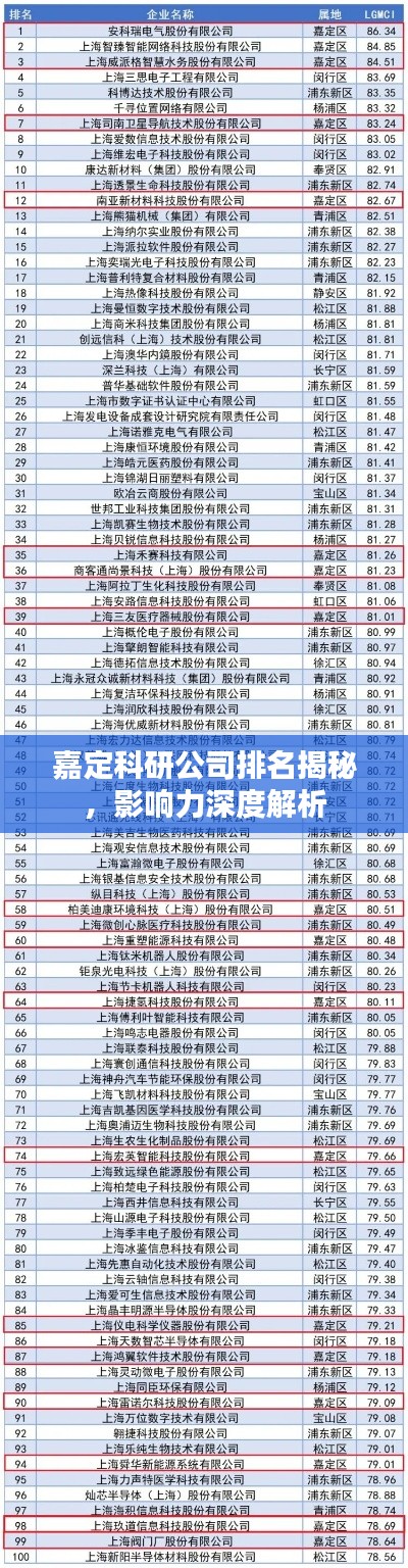 嘉定科研公司排名揭秘，影响力深度解析